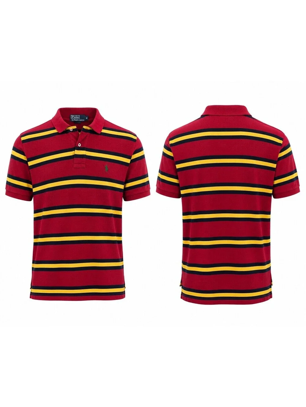 Polo Ralph Lauren Men's Red Yellow Navy Stripe Short Sleeve Polo Shirt Size M
